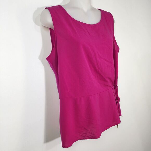 Calvin Klein Women Top Large Pink Sleeveless Blouse Side Tie Peplum Stretch Tank - Picture 4 of 10